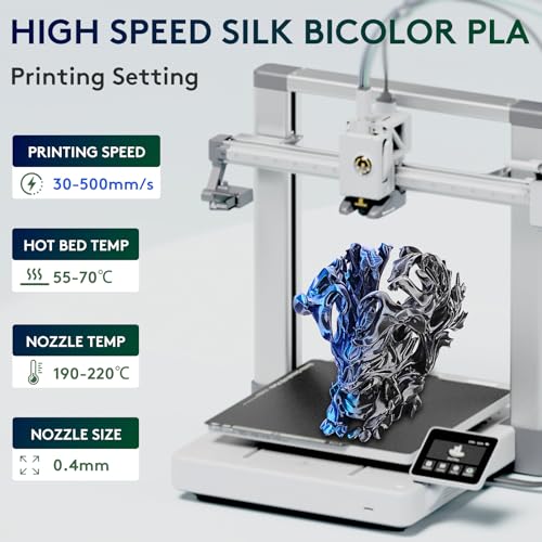 Image of ERYONE Silk Dual Color PLA Filament 3D Printer 1.75mm + /- 0.03mm, Bicolor Filament Two Tone PLA 1KG(2.2lbs) Cardboard Spool, Midnight Blue & Black