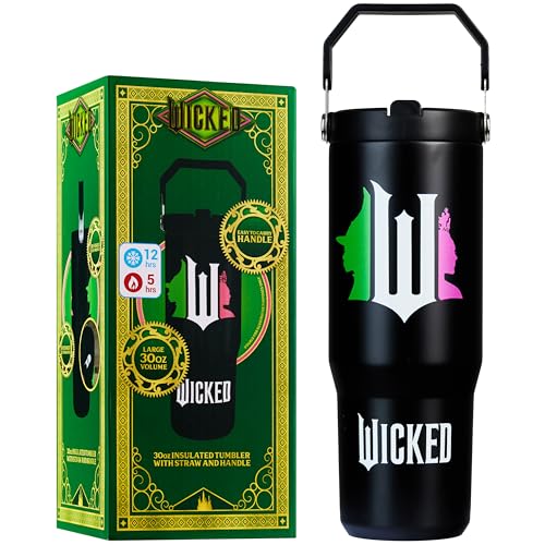 Get Trend Wicked Insulated Tumbler Flip Up Straw & Handle Metal Travel Water Bottle 850ml/30oz Thermal Double Wall Vacuum for Hot & Cold Drinks (Black Wicked)