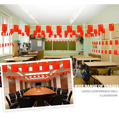 Image of China String Flag Pennant Banner, Small Mini Chinese Flags Bunting Banner, National Country Decoration for School, Party, Sports Events, Patriotic Festival, 33 Feet 30 Flags