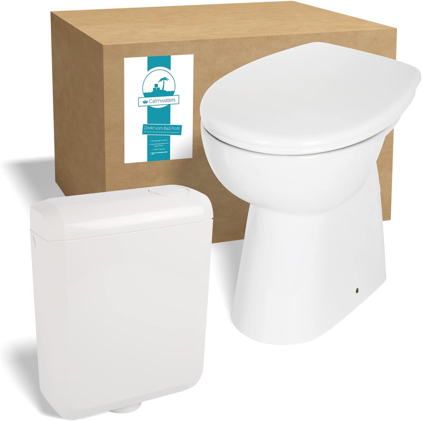 Calmwaters Stand WC Set Mit Spülkasten - Spülrandloser Tiefspüler In Bahamabeige | Hygienisch & Pflegeleicht