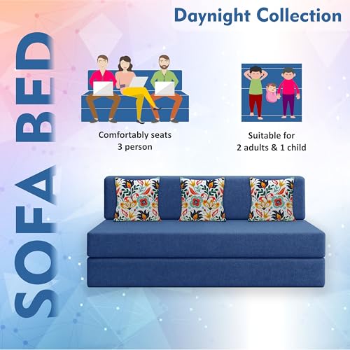 Image of Los Angeles Foldable Three Seater Sofa Cum Bed, Sofa Bed 5 X 6 Feet Jute Fabric Washable Cover- Including Cushion Perfect for Living Room
