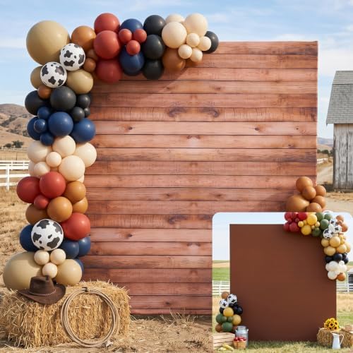 Wood Brown Square Arch Backdrop Cover 8x8ft, Double-Sided Stretch Spandex Wrinkle Free Vintage Rectangular Covers, Rustic Wood Grain Western Backdrop for Wedding Baby Shower Birthday Party