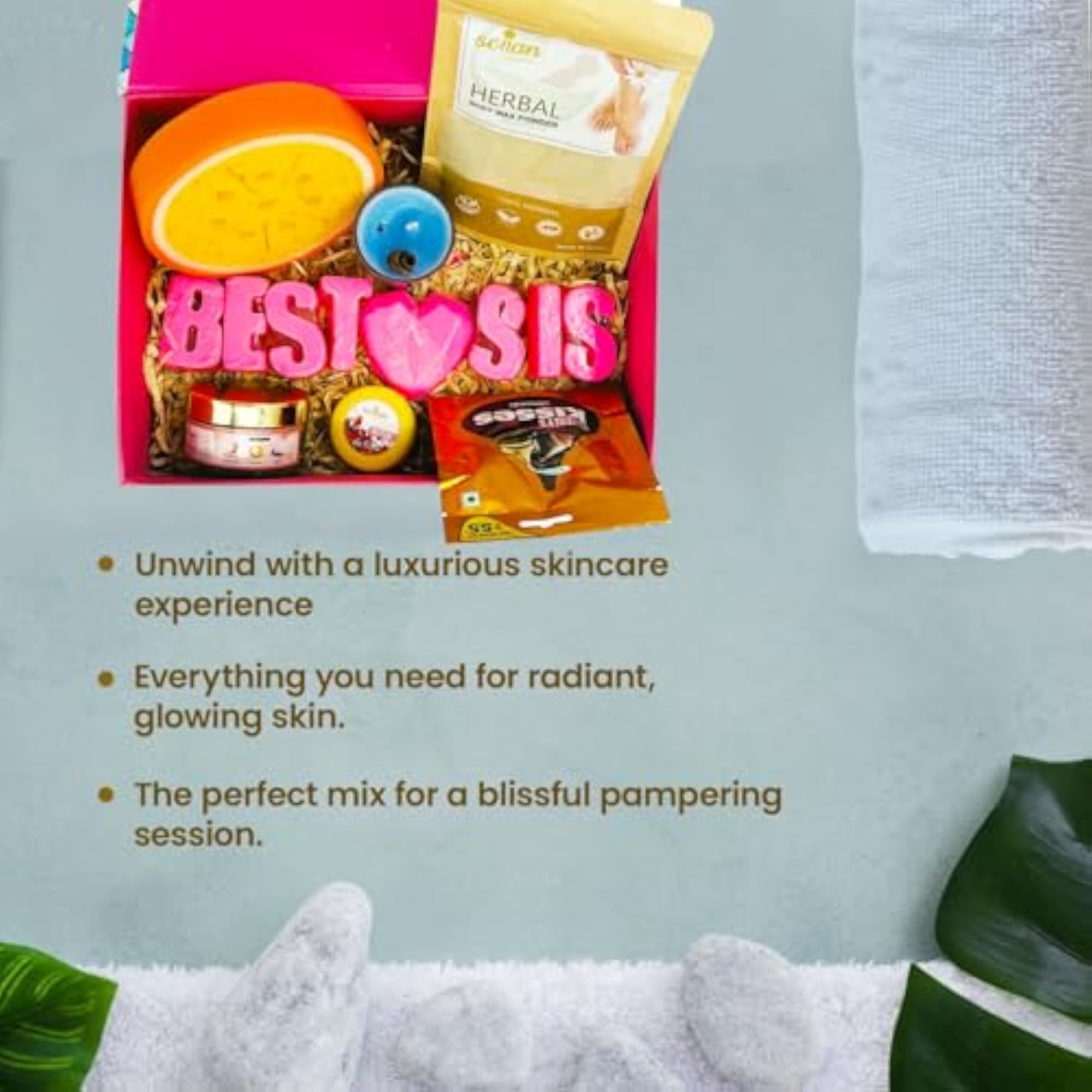 Diwali Gift Hamper for Sister, Bathing Sponge & Herbal Body Wax