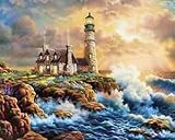 Faraway Crashing Waves Lighthouse 5D DIY Round Diamond Painting by Number Kit Mosaics Rhinestone...