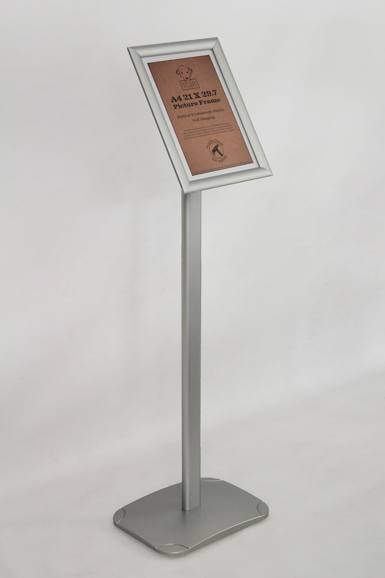 Infoständer, Silber, A4 | Informationsständer, Bodenständer aus Aluminium, Drehbarer Präsentationsständer, Posterständer, Plakatständer
