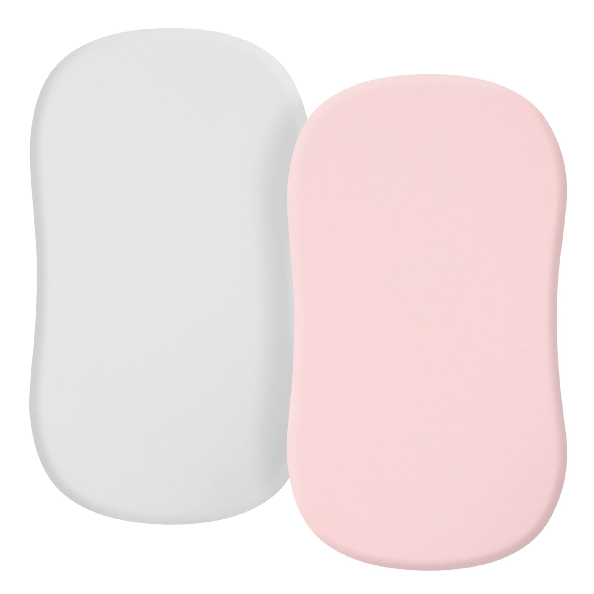 Set de 2 sábanas de punto de jersey para moisés, 32”x16”, flexibles para distintos colchones de cuna y moisés, muy suaves, transpirables, acogedoras, para cuna de bebé, rosa melocotón y gris