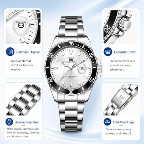 Image of OLEVS Watch Women Silver Watches for Women Luxury for Small Wrists Dress Stainless Steel Women's Wrist Watches Easy to Read Reloj para Mujer Black /Blue /Gold /Green /Pink /Purple