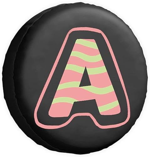 Funda protectora de rueda de repuesto con diseño de rayas de caricaturas, con monograma, letra A, a prueba de polvo, 14 pulgadas, fundas universales