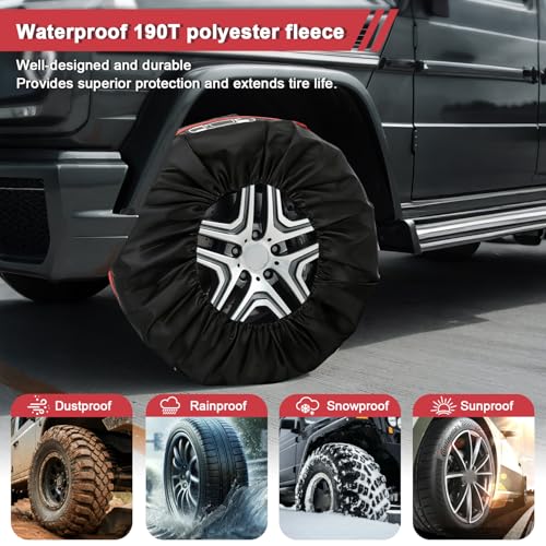 Reifentaschen 4STK 13-18 Zoll Reifentasche Reifenschutzhülle Reifenabdeckung Reifentüten Reifensäcke zur Reifenaufbewahrung und zum Transport (Schwarz + Rot-4PCS)