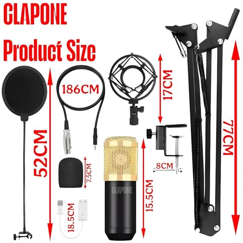 Image of Condenser Microphone Kit with Boom Arm, Shock Mount, Dual Pop Filters, Audio & Power Cables - Ideal for Podcasting, Gaming, Singing, and Live Streaming Recording Stand Sponge Pop Filter Cover