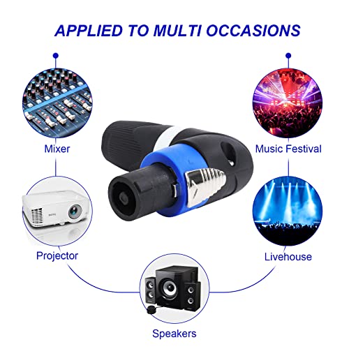 Image of HBU 4 Sets Speakon Connector Kit - 4pcs 4 Pole Right Angle Speakon Connectors & 4-pcs 4 Pin Panel Mount Chassis Socket - Twist Lock for NL4FC, NL4FX, NL4FRX, NL4MPR Adapter Plugs