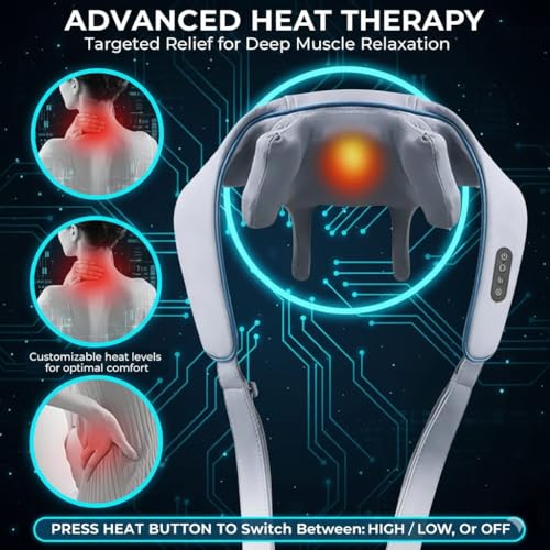 Image of 6D Neck & Back Massager with Heat | Wearable Electric Deep Tissue Massager for Neck, Shoulder, Back, Waist & Legs | 4D Shiatsu Kneading, 6 Massage Heads, 5 Modes & 3 Speeds | Cordless, Rechargeable, Pain Relief & Relaxation Therapy (Grey)