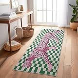 Divertido Leopardo Cuadros Alfombra De Pasillo Rosa – Lavable Y Antideslizante, Suave 60X150 Cm