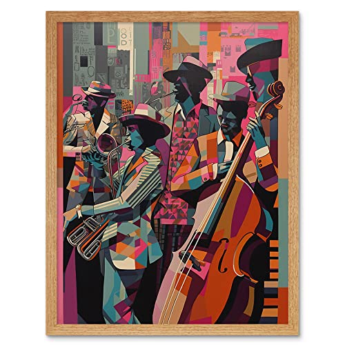 Artery8 New Orleans Jazz Festival Musicians Warming Up in the City Street Abstract Modern Painting Art Print Framed Poster Wall Decor 12x16 inch