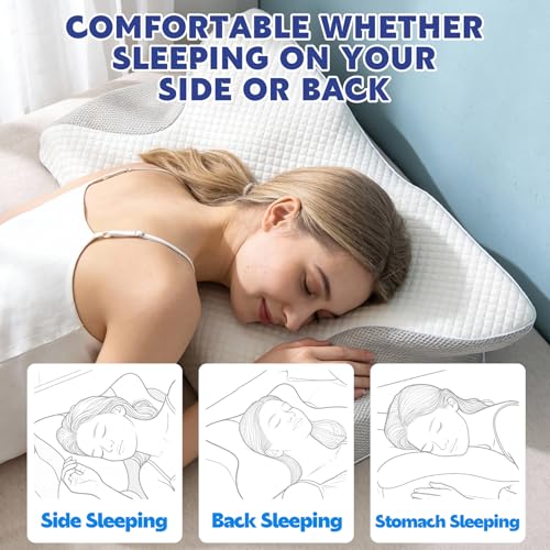 Keaolotay Memory Foam Cervical Neck Pillow, Ergonomic Orthopedic Contour Bed Pillow for Neck and Shoulder Pain Relief, Support Pillow for Side Back Stomach Sleepers with Pillowcase(Gray) — view 5
