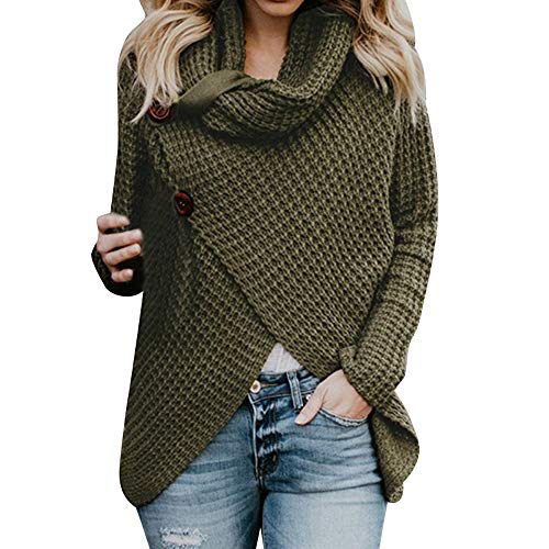 Jerseys De Punto para Mujer Cuello de Tortuga Manga Larga Suelto Prendas de Suéter Irregular