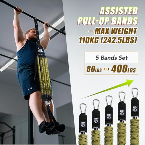 Image of ALongSong Pull Up Assistance Bands with Foot Support Pedal - Upgraded Heavy Duty Resistance Bands Adjustable Weight /Height with Bands&Measured Strap for Strength Training Home Gym