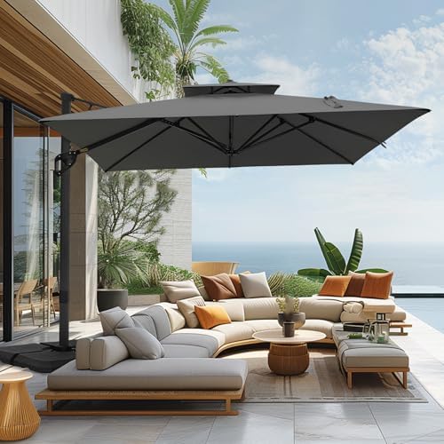 Sophia & William 12ft Cantilever Patio Umbrella with Base, Large ...