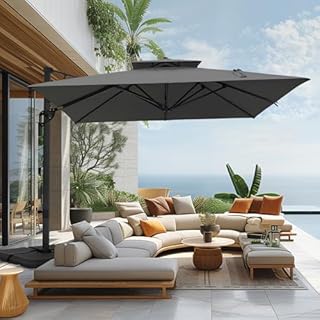 Sophia & William 12ft Cantilever Patio Umbrella with Base, Large Rectangular Umbrellas with 360-degree Rotation, Aluminum Pole for Garden Pool Backyard, Grey