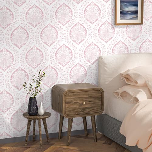 CiCiwind 393.7"×17.3" Boho Peel and Stick Wallpaper Pink Floral Wallpaper Removable Self Adhesive Eco-Friendly Contact Paper Modern for Bathroom Bedroom Farmhouse Eco-Friendly Vinyl Wall Paper