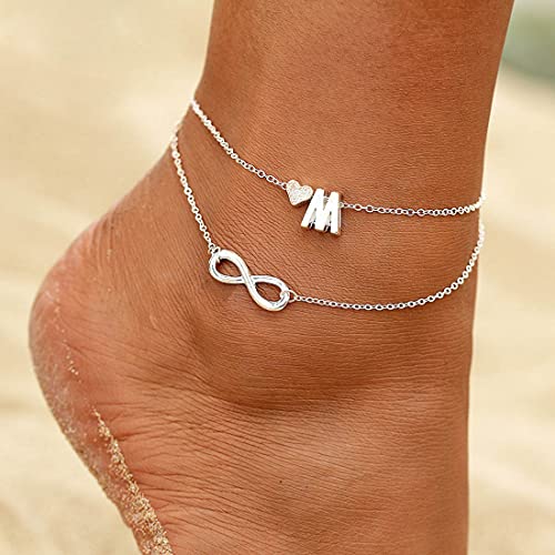 Prosy Beach Heart Cheville Argent Chanceux 8 Cheville Bracelets Chaîne Pied Bijoux Réglable pour Femmes Filles