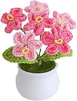 Blync Handmade Crochet Forget-Me-Not Potted Flowers - Artificial Pink Flowers for Home Decor, Gifts, Weddings & Birthdays (Gpink)