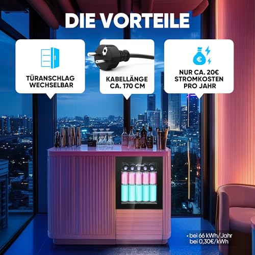 Bomann® Getränkekühlschrank für bis zu 55 Dosen | Kühlschrank mit Glastür 42db leise | 2 Ablagen | Kühlschrank Getränke 46L | Mini Kühlschrank Glastür | Minibar für Büro, Outdoor und Gaming | KSG 7291