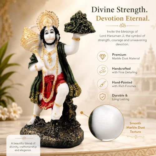 Image of ARMONIA Hanuman Ji God Idol for Home Decor - 9 Inch Resin Bajrangbali Murti Figurine, Best Spiritual Gift for Wedding, Pooja Room, Car Dashboard, Living Room,Housewarming (Including Cloth)