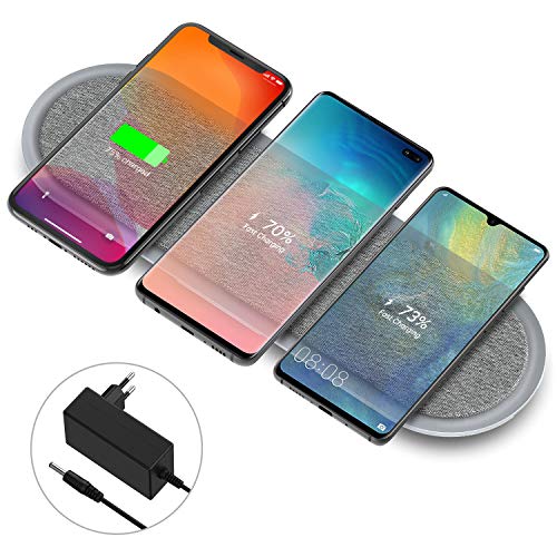 Lecone Caricatore Wireless in Tessuto Qi Caricatore Wireless Triplo con Due Porte USB per iPhone 11/11 PRO / 11 PRO Max/XS Max/X, Samsung Galaxy Note 10 / S20 / S20 + / S10 (Adattatore Incluso)
