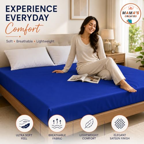 Image of Double Size Bed Sheet - 600 Thread Count Single Flat Sheet Only - Long Staple Egyptian Cotton Top Sheet Wrinkle & Fade Resistant - Royal Blue