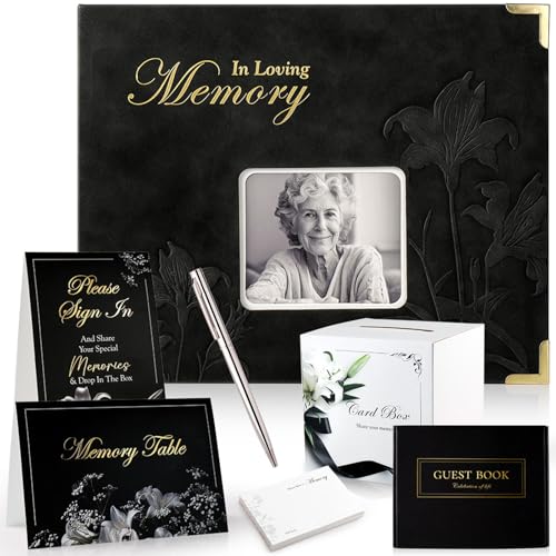 Memory Book for Funeral Condolence & Remembrance Book Set with 50 Cards