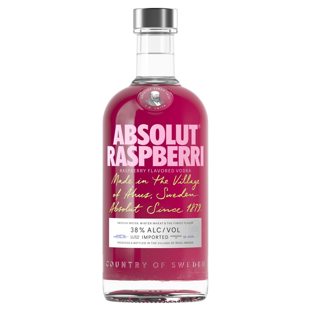 Absolut Raspberri Flavoured Vodka, 38 percent ABV, 70cL, Made in Sweden, Raspberri Collins, Award Winning Taste, Works Well for Creative Drinks