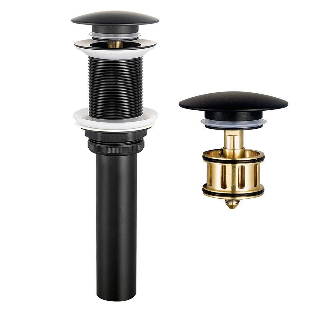 Shile Bathroom Vessel Sink Drain Pop-up Drain with Big Brass Detachable Basket Stopper Anti-Explosion and Anti-Clogging Drain Strainer Without Overflow Matte Black