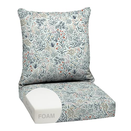 Image of Arden Outdoor Foam Deep Seat Cushions Set, 24x24, Premium High-Density Foam, Never Flattens, Weather-Proof for Patio Chair Sofa Couch, Pistachio Botanical