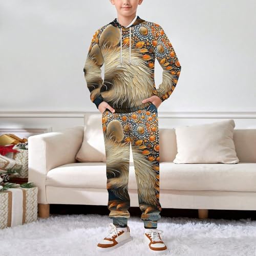 Boys Girls Clothes Hoodies Sweatshirt Pants Set 2 Pieces Fall Winter Outfits, Hedgehog Patterns Art3