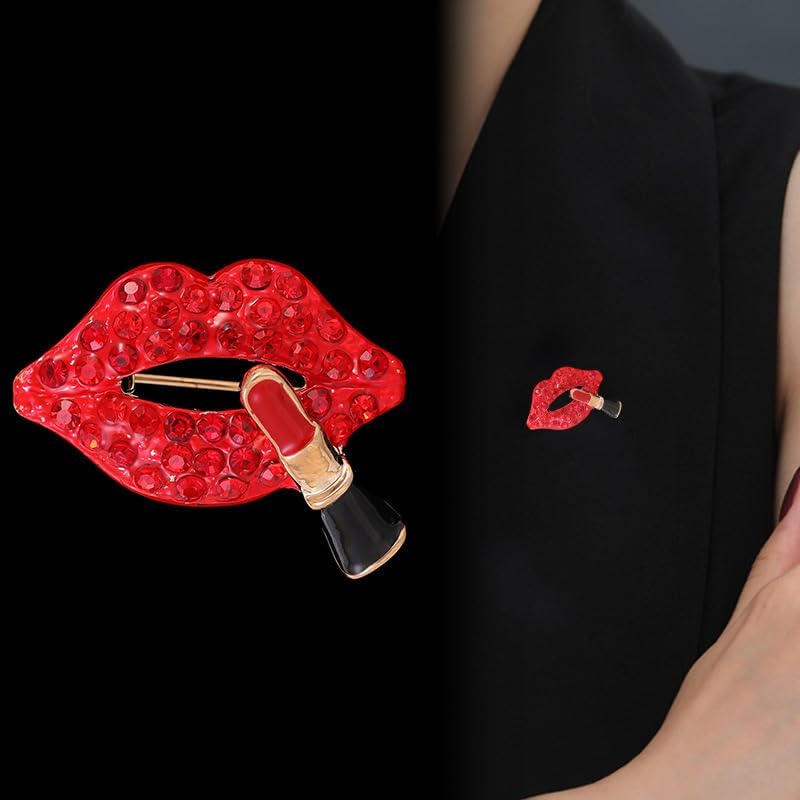 Sexy Lips Lipstick Rhinestone Brooch Pin Crystal Female Mouse Lapel Pin Hot Red Lips Corsage Fashion Dress Coat Sweater Breastpin Accessories Charm Pin for Ladies - Image 3