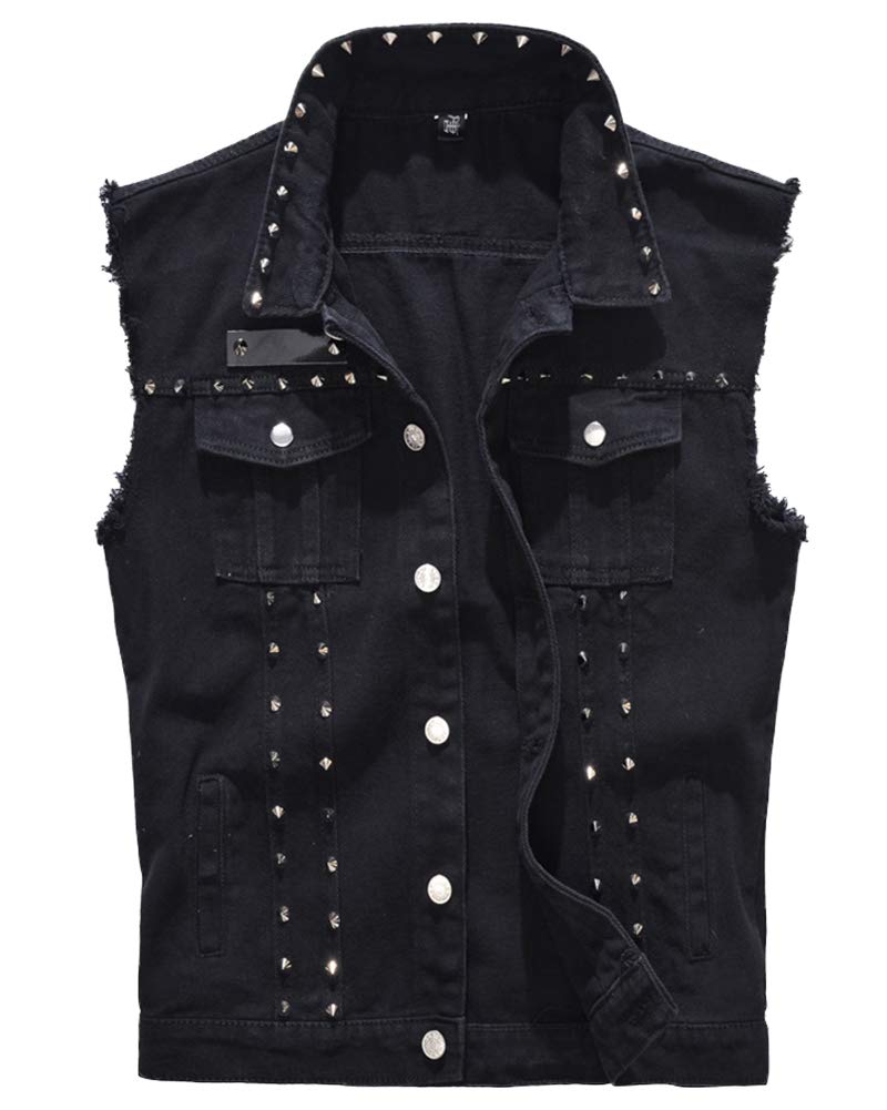 Anyua Men's Black Sleeveless, Denim Vest, Jeans Ripped Jacket, Destoryed Waistcoat 4XL