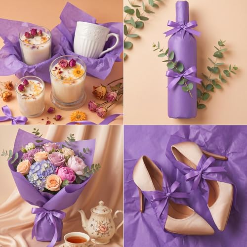 Image of woric 160 Sheets Purple Tissue Paper for Gift Bags, 14 x 20 Inch Gift Wrapping Tissue Paper Bulk for DIY Arts Crafts Wedding Birthday Decorations