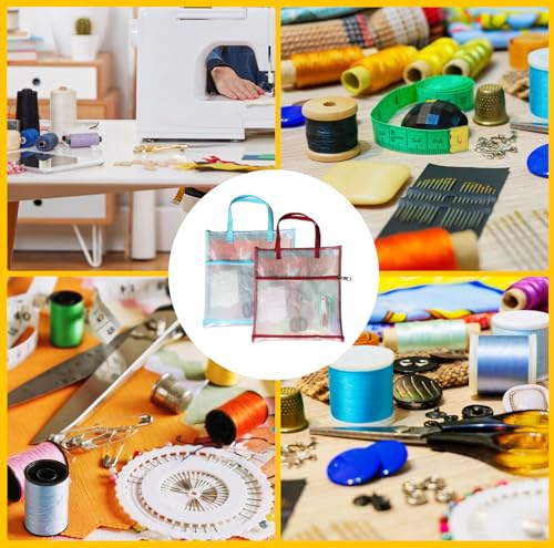 Image of 2 Pcs Sewing Project Bag,Portable Project Bags,Sew Quilting Bag,Storage Bag for Art and Wearable Craft,Craft Project Organizer Tote with Zipper and Double Pockets
