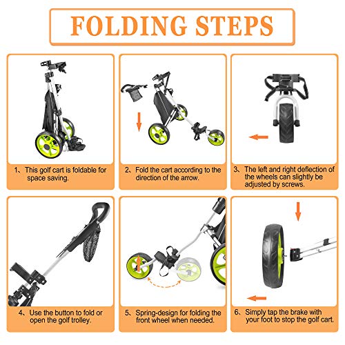 Bobopro Golf Push Cart, Golf Cart For Golf Club 3 Wheel Folding Lightweight Golf Pull Cart With Foot Brake Golf Accessories For Men Women/Kids (Green) #TOP5