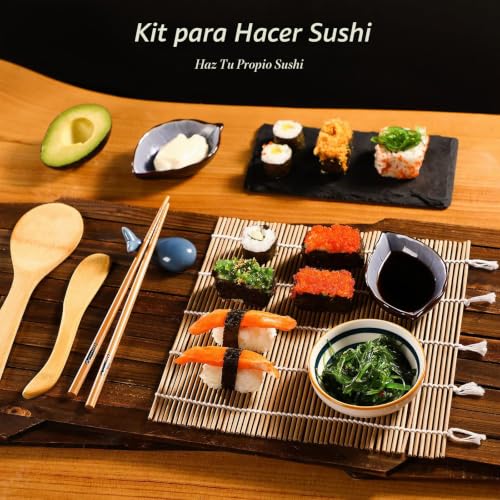 Miniatura 2 de Mudeela Kit Sushi, 9pcs Kit Para Hacer Sushi, 2 Esterilla Sushi 5 Pares De Palillos 1 Esparcidor De Arroz 1 Palet