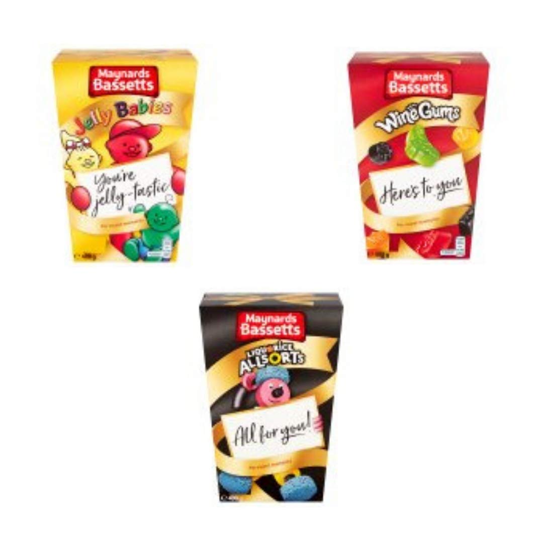 Maynard Bassetts Jelly Babies gumki do wina i lukrecji do wszystkiego rodzaju | pyszne żele i guma do żucia | 2 x kartony 400 g i 1 x karton 460 g