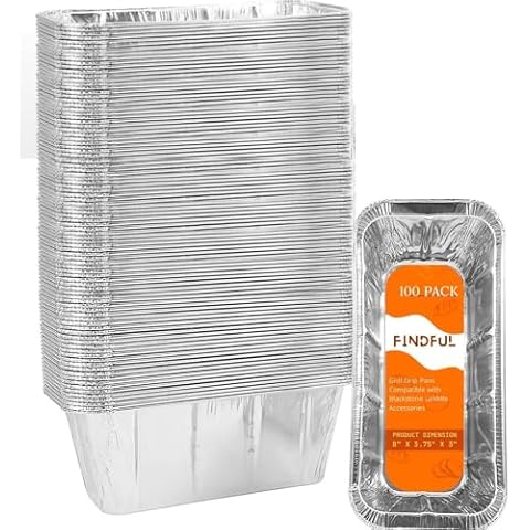 100-Pack Blackstone Griddle Accessories Drip Pan Liners, Aluminum Foil Pan Disposable for 17" 22" 28" 36" Blackstone Griddle Drip Tray Holder Grill Rear Grease Catcher Cup Liners Cover