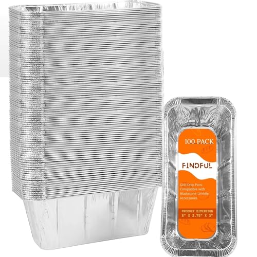 Findful 100-Pack Drip Pans Liners Compatble for Blackstone Griddle Accessories, Aluminum FOL Pan Disposable for 17" 22" 28" 36" Blackstone Griddle Drip TrayHolder Grill Rear Grease Catcher Cup