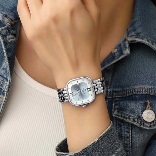 Image of Carlton London Chelsea Women Stainless Steel Analog Watch | Silver Waterproof Watches for Women Girls Ladies | Luxury Square Watch | Fashionable Trendy Quartz Movement Wrist Watch