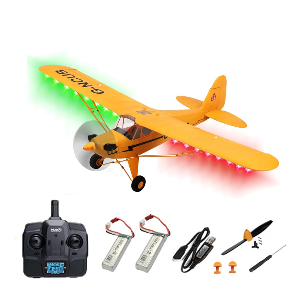 Park10 Toys J3-CUB RC Plane 5CH Remote Control Airplane for Adults 1406 Brushless Motor Outdoor 3D6G Fixed Wing Stunt RC Aircraft with Replaceable Parts (Yellow 2B+LED)