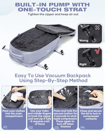 Image of suradar Vacuum Seal Travel Backpack Built-in Pump,Air Compression System Vacuum Vacpack Travel Bag for Women Men Carry On Suitcase Luggage Laptop Airlines Approved Daypack Space Saver Bags Purple