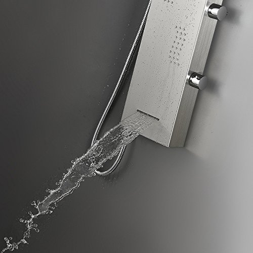 Vantory 53'' Shower Panel Tower System With Rainfall Shower Head Sus 304 Stainless Steel Multi-Function Massage Systerm With 4 Body Jets Waterfall Tub Spout,Brushed Nickle #TOP6