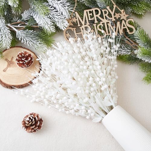 CristBest 24-Pack Christmas Tree Picks Ornaments, Artificial Glitter Berry Stem Glittery Twigs Ornaments for Christmas Tree Decorations, Small Vase, Holiday, Wedding, Party Decorations (White) - image 3