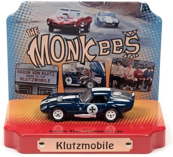 Shelby Cobra Daytona Klutzmobile Blue Metallic con rayas blancas The Monkees con pantalla coleccionable de pantalla plateada serie 164 modelo de